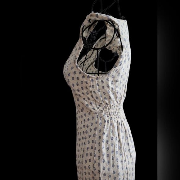 Monteau Los Angeles Empire Waist Maxi Dress Size XS Blue White Rayon Linen Blend - Picture 10 of 13